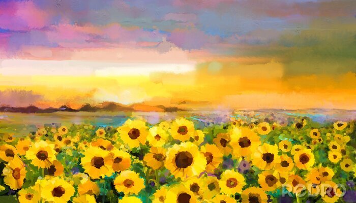 Fototapete Landschaft mit Sonnenblumen