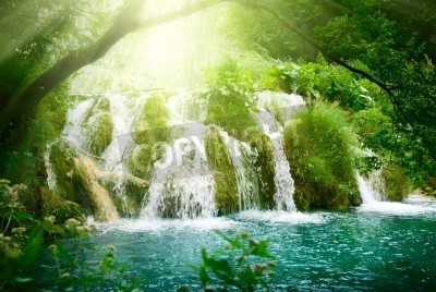 Fototapete Landschaft mit Wasserfall im Dschungel