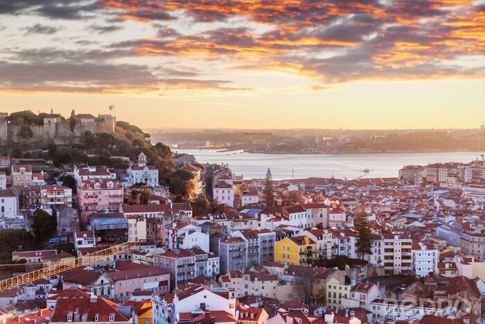 Fototapete Landschaft von Lissabon bei Sonnenuntergang