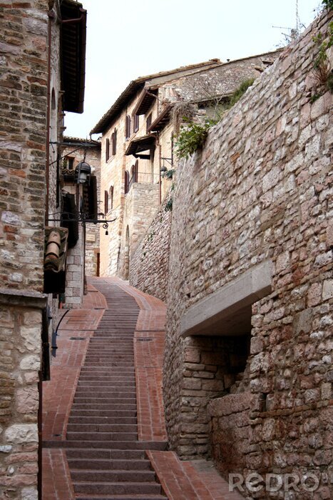 Fototapete Lange Treppen in italienischer Kleinstadt