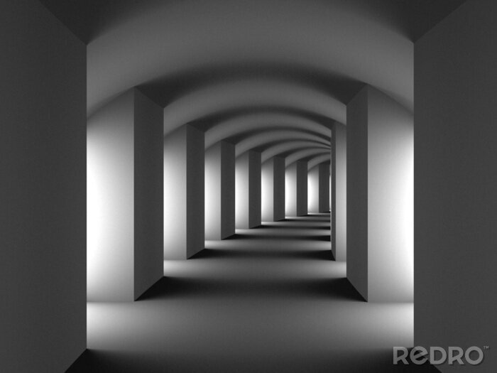 Fototapete Langer weißer Tunnel mit Säulen