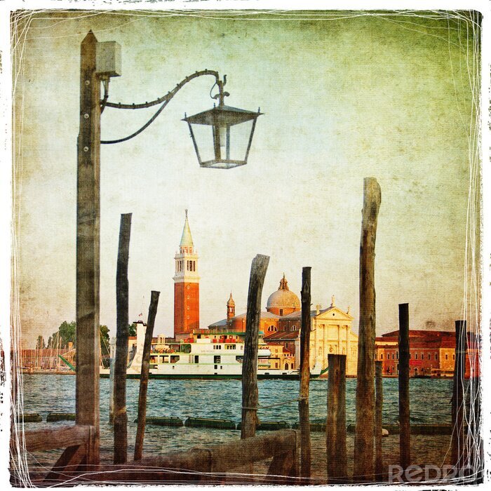 Fototapete Laterne am Steg in Venedig