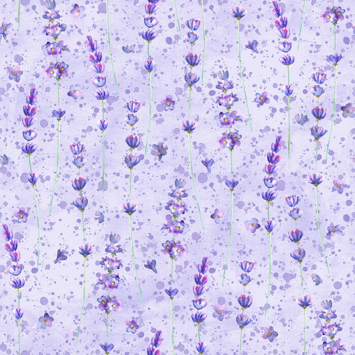 Fototapete Lavendelblüten am Aquarell-Hintergrund in Violetttönen