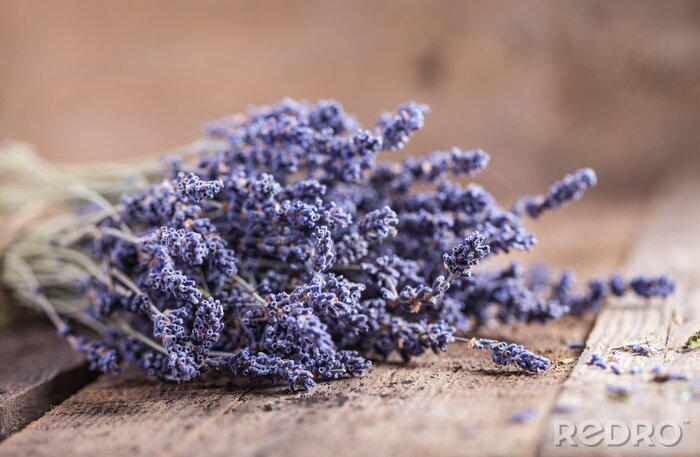 Fototapete Lavendelstrauß auf Brettern