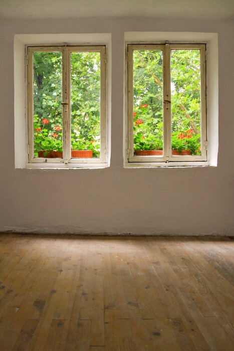Fototapete Leeres zimmer mit fenstern