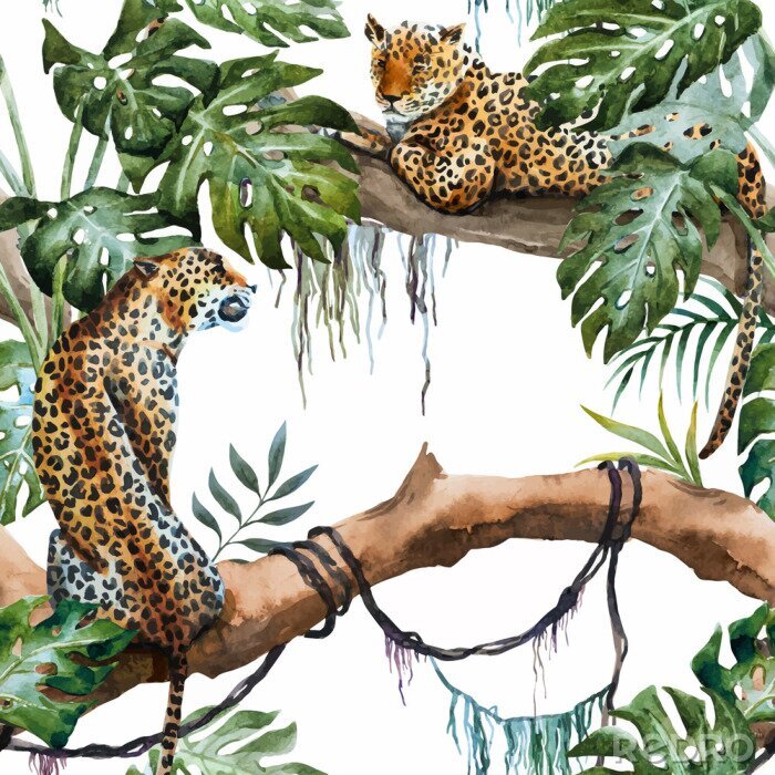 Fototapete Leoparden an Zweigen