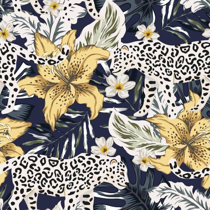 Fototapete Leoparden inmitten tropischer Vegetation