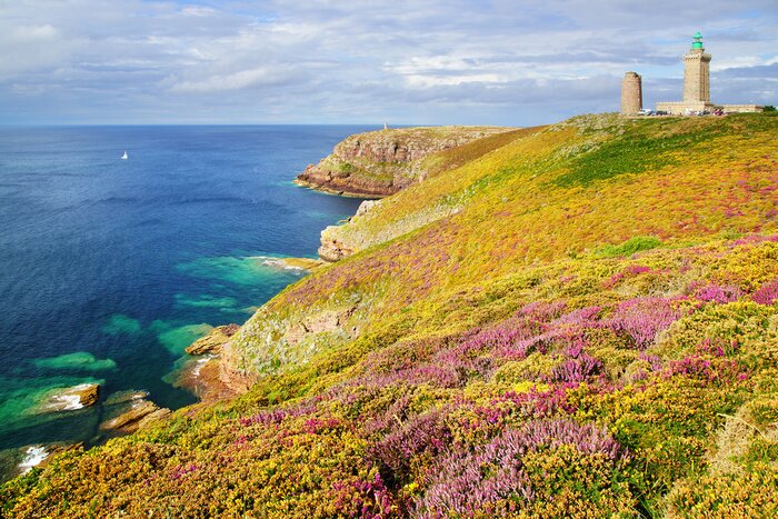 Fototapete Leuchtturm auf bunter Wiese