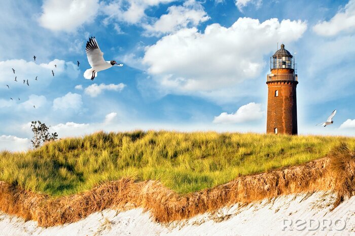 Fototapete Leuchtturm bei Sonnenuntergang