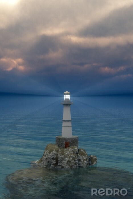 Fototapete Leuchtturm Meer in der Abenddämmerung