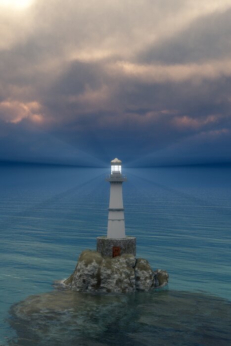 Fototapete Leuchtturm Meer in der Abenddämmerung