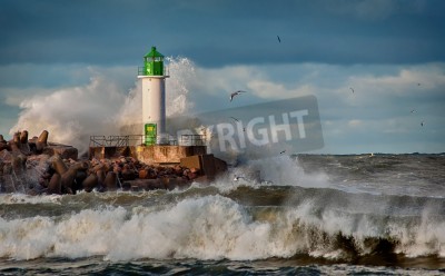 Fototapete Leuchtturm Meer mit Wellen