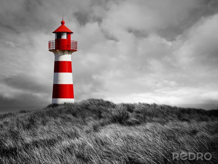 Photo Leuchtturm an der Küste schwarz/weiß
