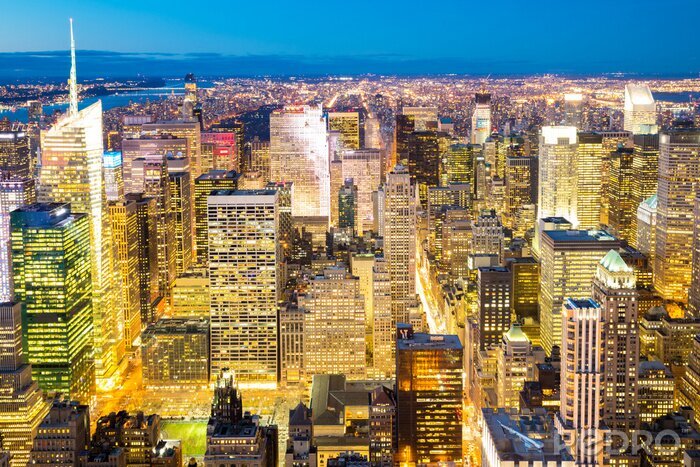 Fototapete Lichter von New York City bei Dämmerung