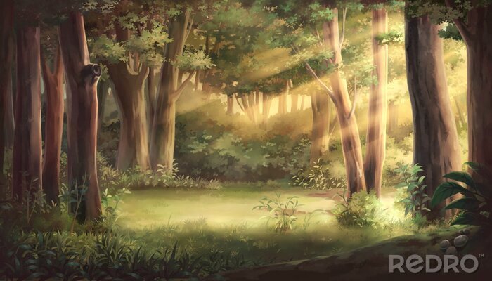 Fototapete Light and forest - Afternoon , Anime background , Illustration.	