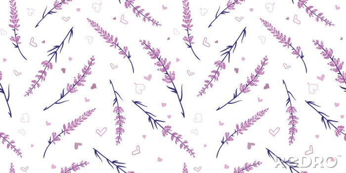Fototapete Light purple lavender repeat pattern design. Great for springtime modern fabric, wallpaper, backgrounds, invitations, packaging design projects. Surface pattern design.