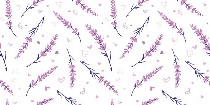Fototapete Light purple lavender repeat pattern design. Great for springtime modern fabric, wallpaper, backgrounds, invitations, packaging design projects. Surface pattern design.