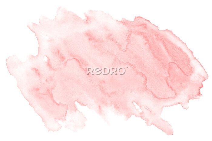 Fototapete Light red, pink watercolor hand-drawn isolated wash stain on white background for text, design. Abstract texture made by brush for banner, label.