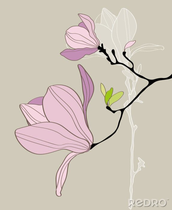 Fototapete Lila Blumen auf einer modernen Grafik