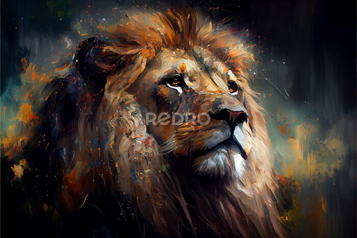 Fototapete Lion made of oil paint generative art