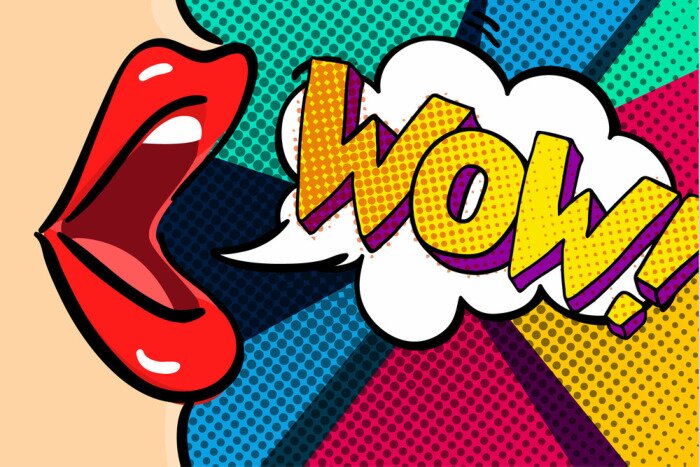 Fototapete Lippen und Inschrift Pop Art