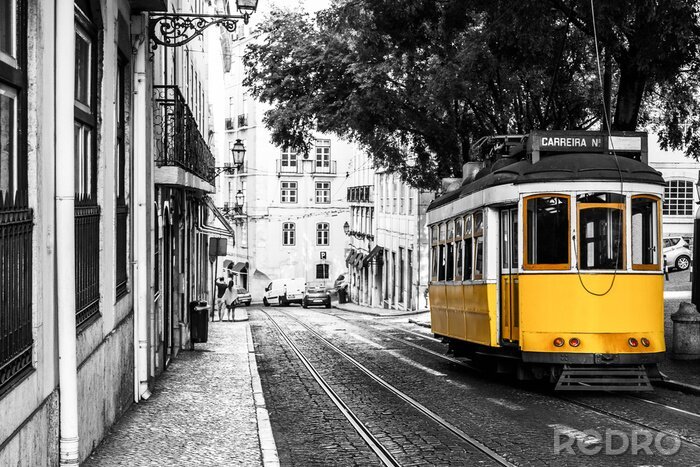 Fototapete Lissabon Straßenbahn in Gelb