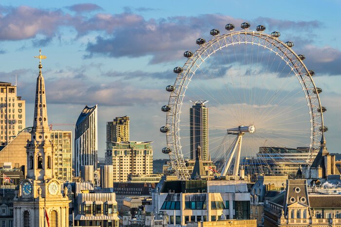 Fototapete London skyline with London eye at sunset