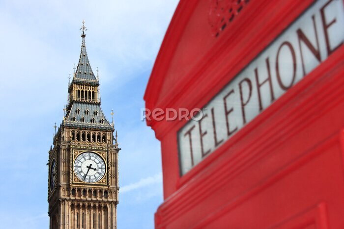Fototapete London Telefonzelle mit Big Ben im Hintergrund