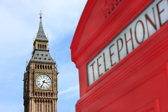 Fototapete London Telefonzelle mit Big Ben im Hintergrund