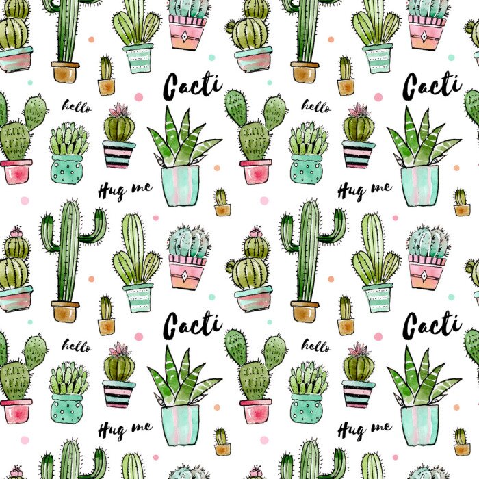 Fototapete Lovely cactus seamless pattern