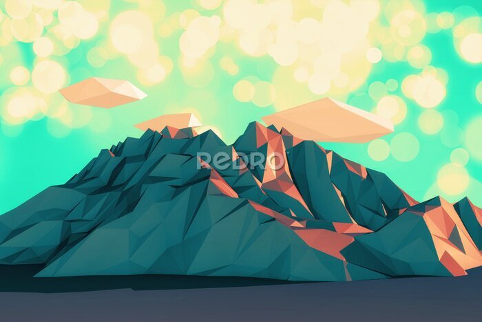 Fototapete Low Poly Geometric Mountain Background or Wallpaper
