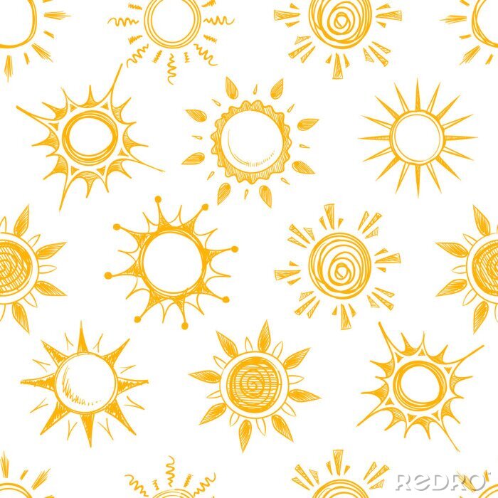Fototapete Lustige gelbe Sommer Sonne Vektor nahtlose Muster