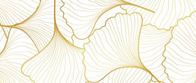 Sticker Luxury Gold Ginkgo line arts Background design vector.