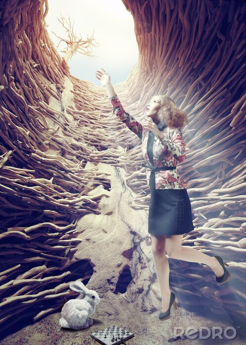 Fototapete Mädchen gefangen in einer Fantasy-Welt