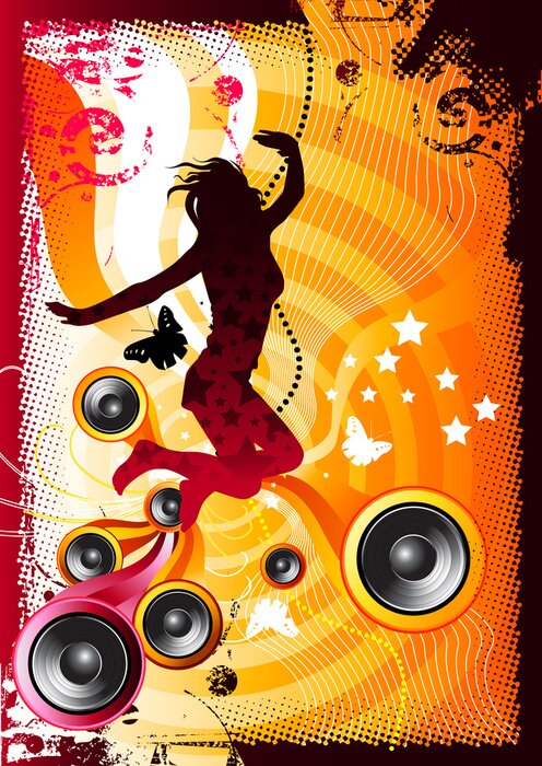 Fototapete Mädchen springt auf einer Musikparty