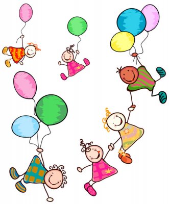 Fototapete Märchenfiguren mit Luftballons