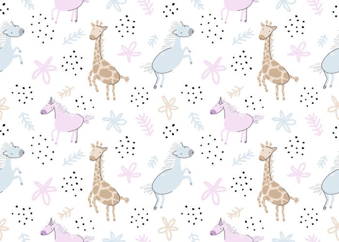 Fototapete Märchenhafte Einhörner und Giraffen