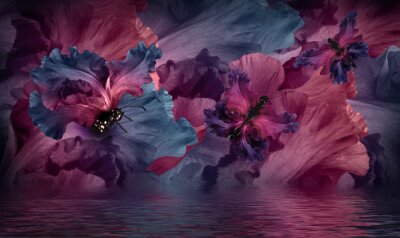 Fototapete Märchenhafte Schmetterlinge über dem Wasser