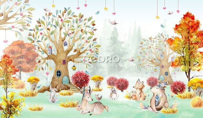 Fototapete Märchenhafter Wald mit wilden Tieren