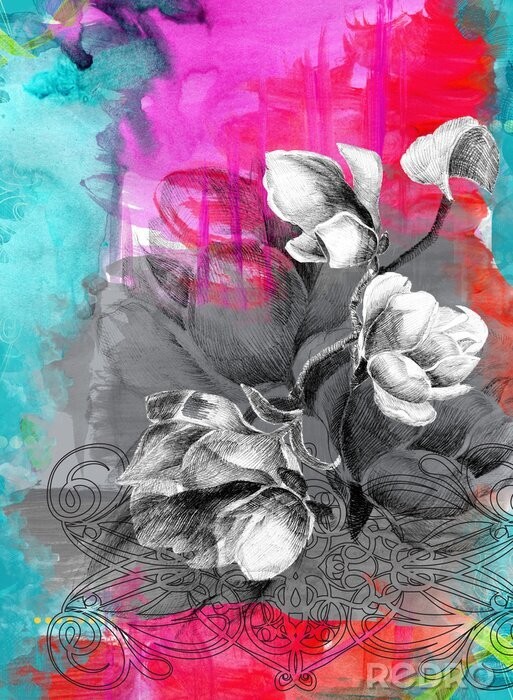 Fototapete Magnolien in abstraktem Stil