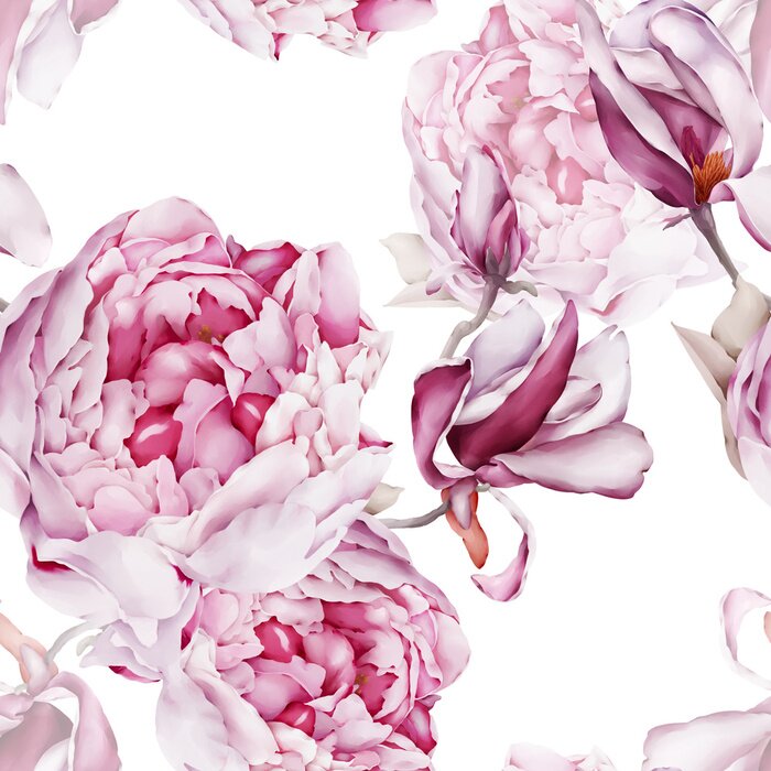 Fototapete Magnolien und Pfingstrosen in einem Blumenstrauß