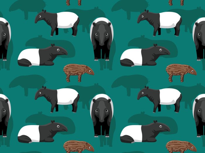 Fototapete Malayan Tapir Cartoon Background Seamless Wallpaper