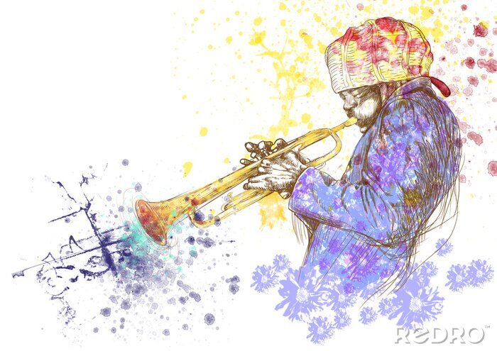 Fototapete Malerei mit einem Jazz spielenden Musiker