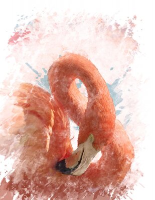 Fototapete Malerische Illustration eines rosa Vogels
