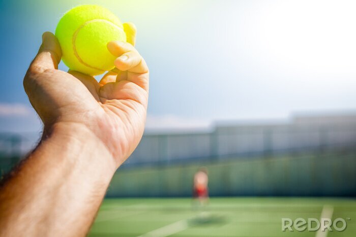 Fototapete Mann hält den Tennisball