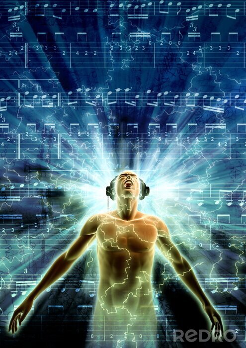 Fototapete Mann verloren in Musik