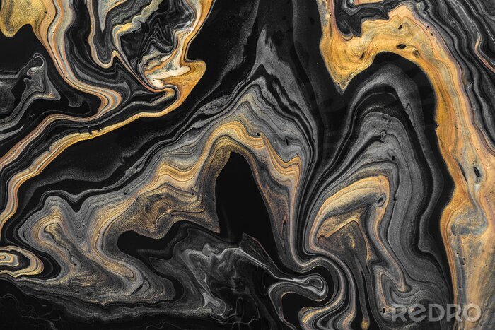Fototapete Marmor gelbe und schwarze Wellen