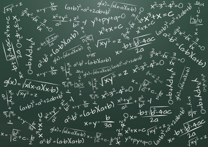 Fototapete Mathematische Formeln auf einer grünen Tafel
