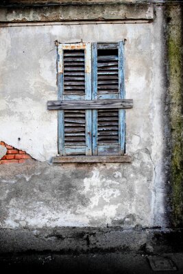Fototapete Mauer mit altem Holzfenster