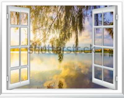 Fototapete Meerblickparadies vom Fenster auf der Insel des sonnigen Sommertages